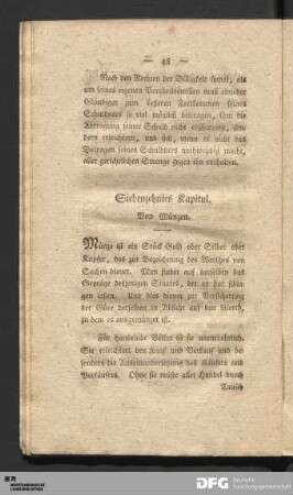 Siebenzehntes Kapitul. Von Münzen.