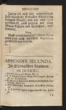 Appendix Secunda. Im Süringischen Logement.