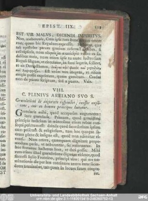 VIII. C. Plinius Arriano Suo S. Gratulationi de auguratu respondet, caussas explicans, cur eo honoer praecipue laetetur.