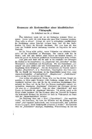 Rousseau : als Systematiker einer idealistischen Pädagogik ; ein Schlußwort