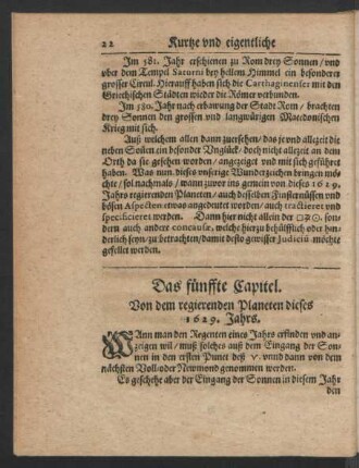 Das fünffte Capittel. Von dem regierenden Planeten dieses 1629. Jahrs.