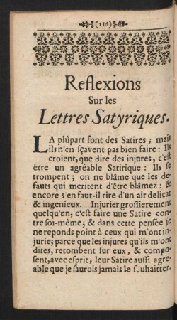 Reflextion Sur les Lettres Satyriques.