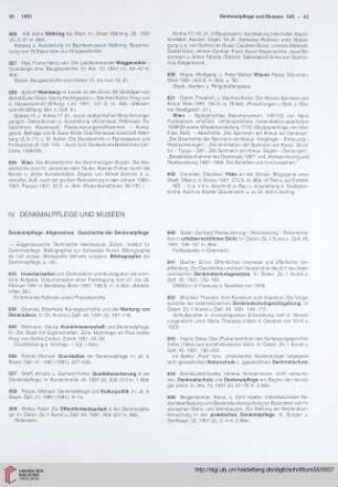 IV. Denkmalpflege und Museen