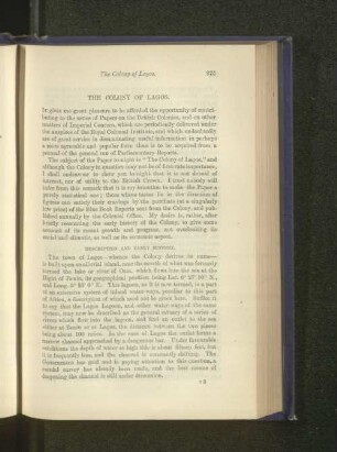 The Colony of Lagos. Sir Gilbert T. Carter, K.C.M.G.