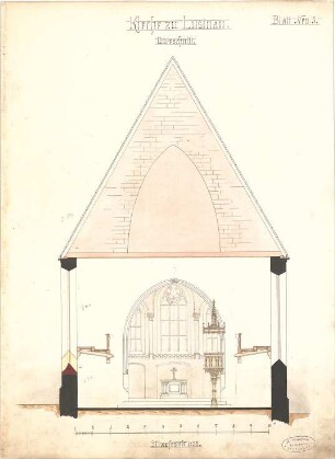 Dolmetsch, Heinrich; Lustnau; Ev. Pfarrkirche, Restaurierung - Ostseite (Querschnitt)