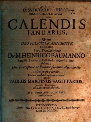 Dissertatio Historico-Philologica De Calendis Ianuariis