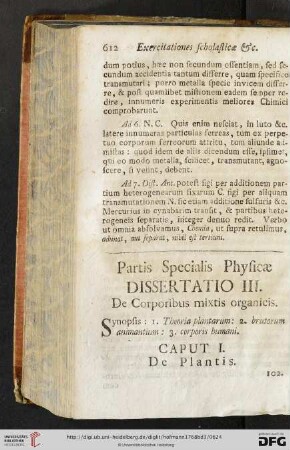 Dissertatio III: De Corporibus mixtis organicis
