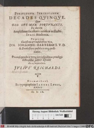 Positionum Iuridicarum Decades Quinque