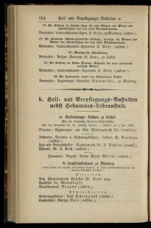 Heil- und Verpflegungs-Anstalten nebst Hebammen-Lehranstalt