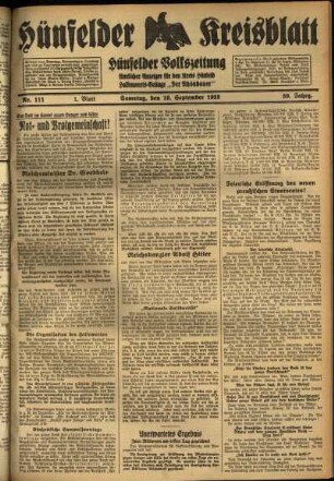 Erste Ausgabe vom Samstag, den 16. September 1933.