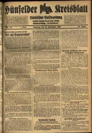 Erste Ausgabe vom Samstag, den 16. September 1933.