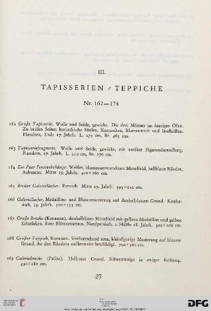 III. Tapisserien/ Teppiche (Nr. 162-174)