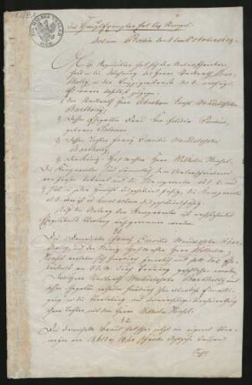 Ehevertrag zwischen Fanny Mendelssohn Bartholdy und Wilhelm Hensel vom 1. Oktober 1829. Zweite Ausfertigung (Abschrift), 05.10.1829