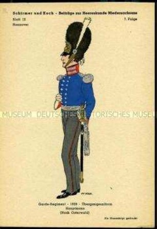 Uniformdarstellung, Hauptmann des Garde-Grenadier-Regiments, Königreich Hannover, 1839.