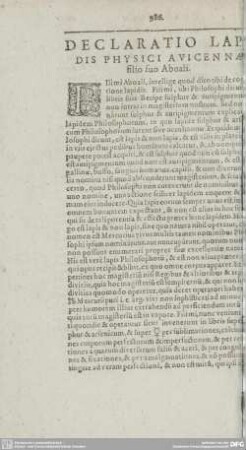 DECLARATIO LAPIDIS PHYSICI AVICENNAE filio suo Aboali.