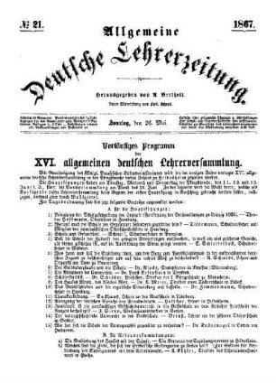 Vorläufiges Programm der XVI. allgemeinen deutschen Lehrerversammlung