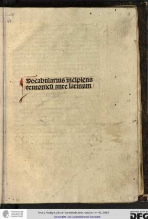 Vocabularius incipiens teutonicum ante latinum.
