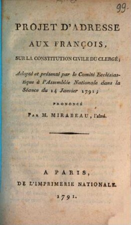 Projet d'adresse aux François sur la Constitution civile du clergé