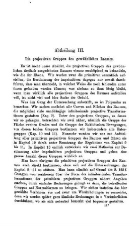 Abtheilung III. Die projectiven Gruppen des gewöhnlichen Raumes.