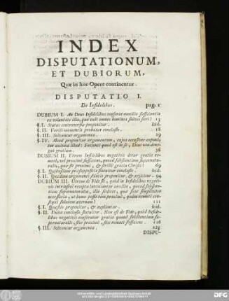 Index Disputationum, Et Dubiorum, Quae in hoc Opere continentur.