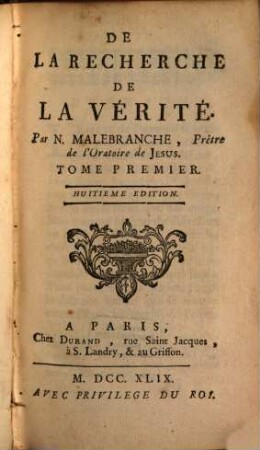 De La Recherche De La Vérité, 1