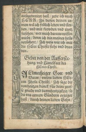 Gebet von der Aufferstehung und Himelfart des Herren Christi.