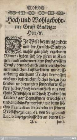 Hoch und Wohlgebohrener Graff Gnädiger Herr.