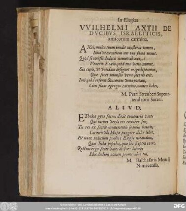 In Elegia Wilhelmi Axtii De Ducibus Israeliticis, amicorum carmina.