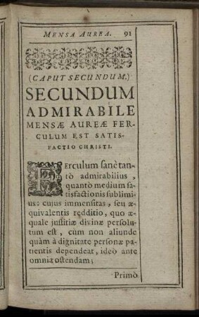 Secundum Admirabile Mensae Aureae Ferculum Est Satisfactio Christi