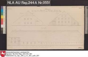 Ansichten von einem Platzgebäude in BORSSUM Kolorierte Zeichnung von G. Behr Papier Format 56,6x30,6 M 1:130