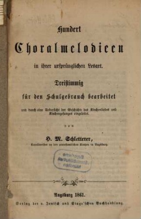 100 Choralmelodien in ihrer ursprünglichen Lesart