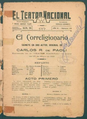 1921015500: El correligionario : sainete en dos actos