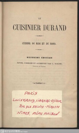 Le cuisinier Durand : cuisine du midi et du nord