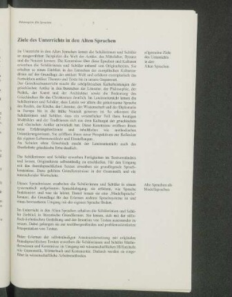 Ziele des Unterrichts in den Alten Sprachen