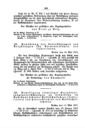 Gewährung von Unterstützungen und Vergütungen für Elementarlehrer und -lehrerinnen : [E. Öffentliches Volksschulwesen]