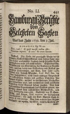 No. LI. Auf das Jahr 1739. den 3 Jul. - No. LIX. Auf das Jahr 1739. den 31 Jul.
