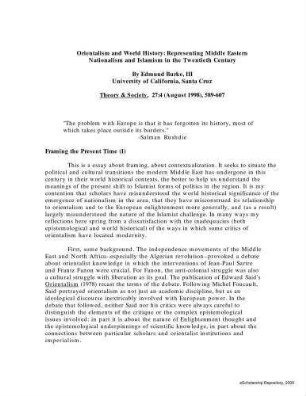 Orientalism and world history : representing Middle Eastern nationalism and Islamism in the twentieth century