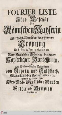 Titelblatt [Fourier-Liste]
