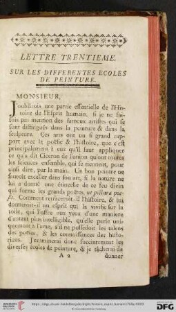 Lettre Trentième: Sur les Differentes Ecoles de Peinture
