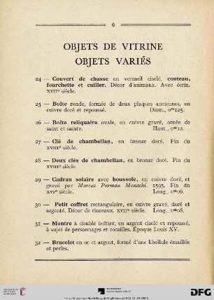 Objets de vitrine - Objets variés (Nr. 24-59)