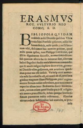 Erasmus Rot. Vulturio Neo Como, S. D.