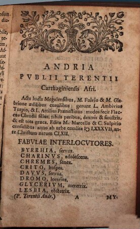 Publii Terentii, Carthaginiensis Afri, Comoediae sex