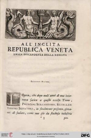 All'inclita Rebublica Veneta unica discendenza della Romana