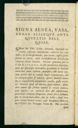 Signa Aenea, Uasa, Urnae Aliaeque...