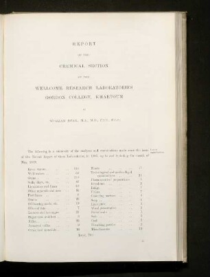 Report of the chemical section of the wellcome research laboratories gordon college, khartoum