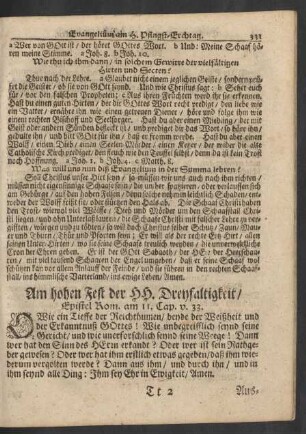 Am hohen Fest der HH. Dreyfaltigkeit / Epistel Rom. am 11. Cap. v. 33.