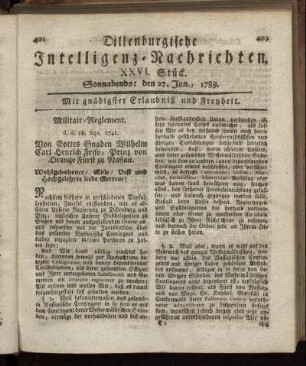 XXVI. Stück. Sonnabends: den 27. Jun., 1789.