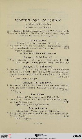 Handzeichnungen und Aquarelle (Nr. 1-279)