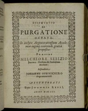 Disputatio De Purgatione Octava: