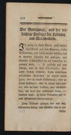 Der Betteljunge, und der verdächtige Prediger der Toleranz und Menschenliebe